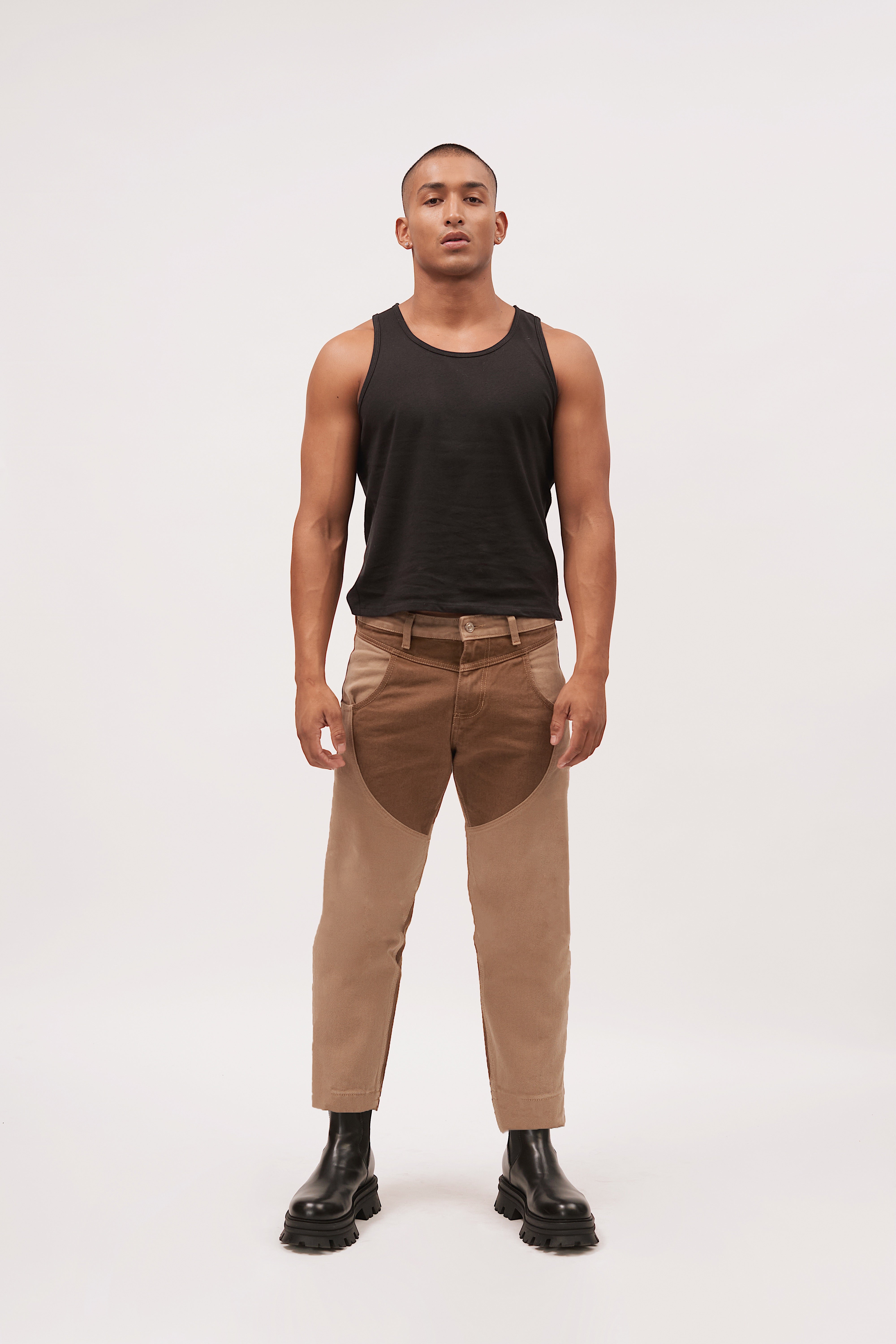 JEANS CROPPED COMBINADO TABACO ARENA 8067