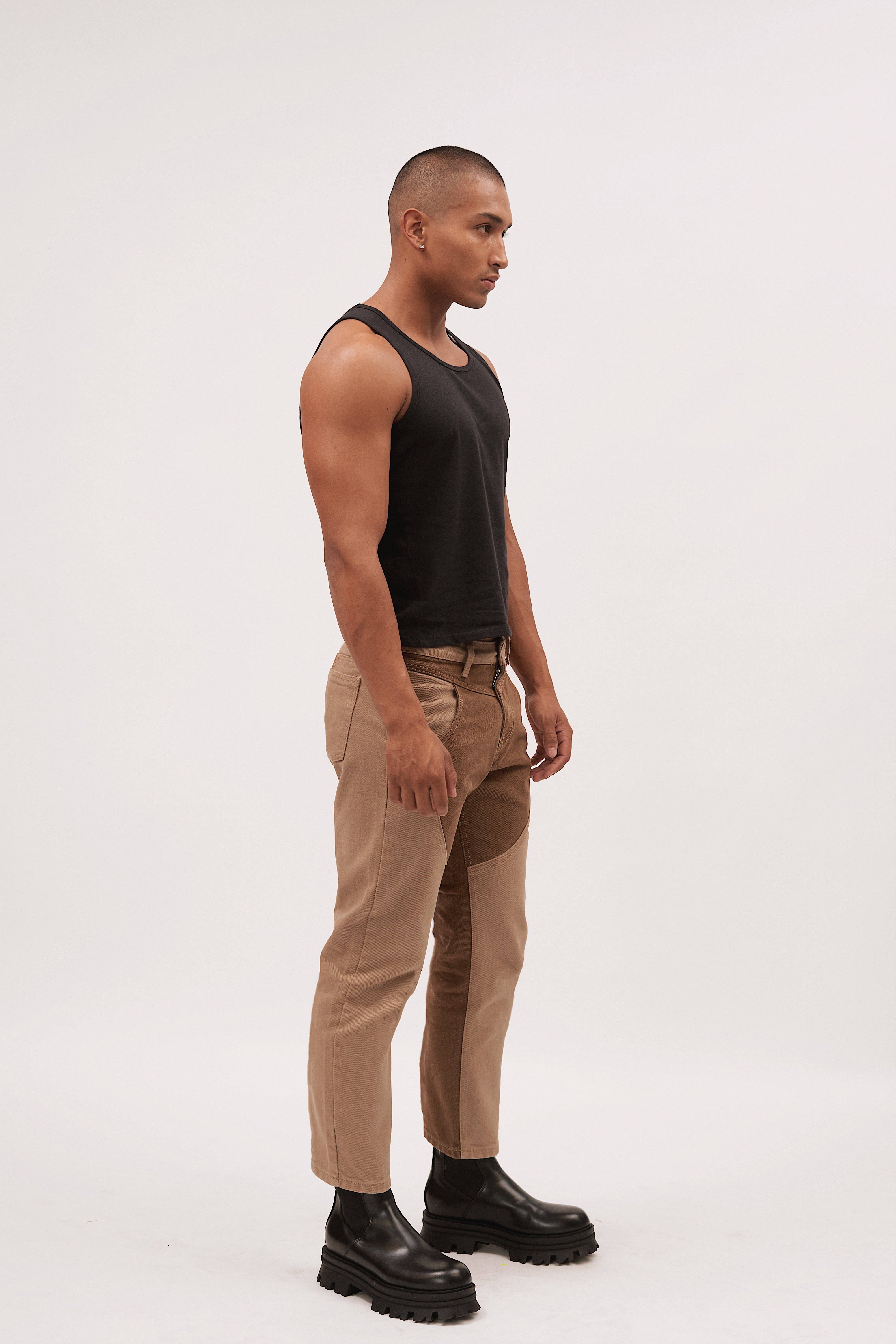 JEANS CROPPED COMBINADO TABACO ARENA 8067