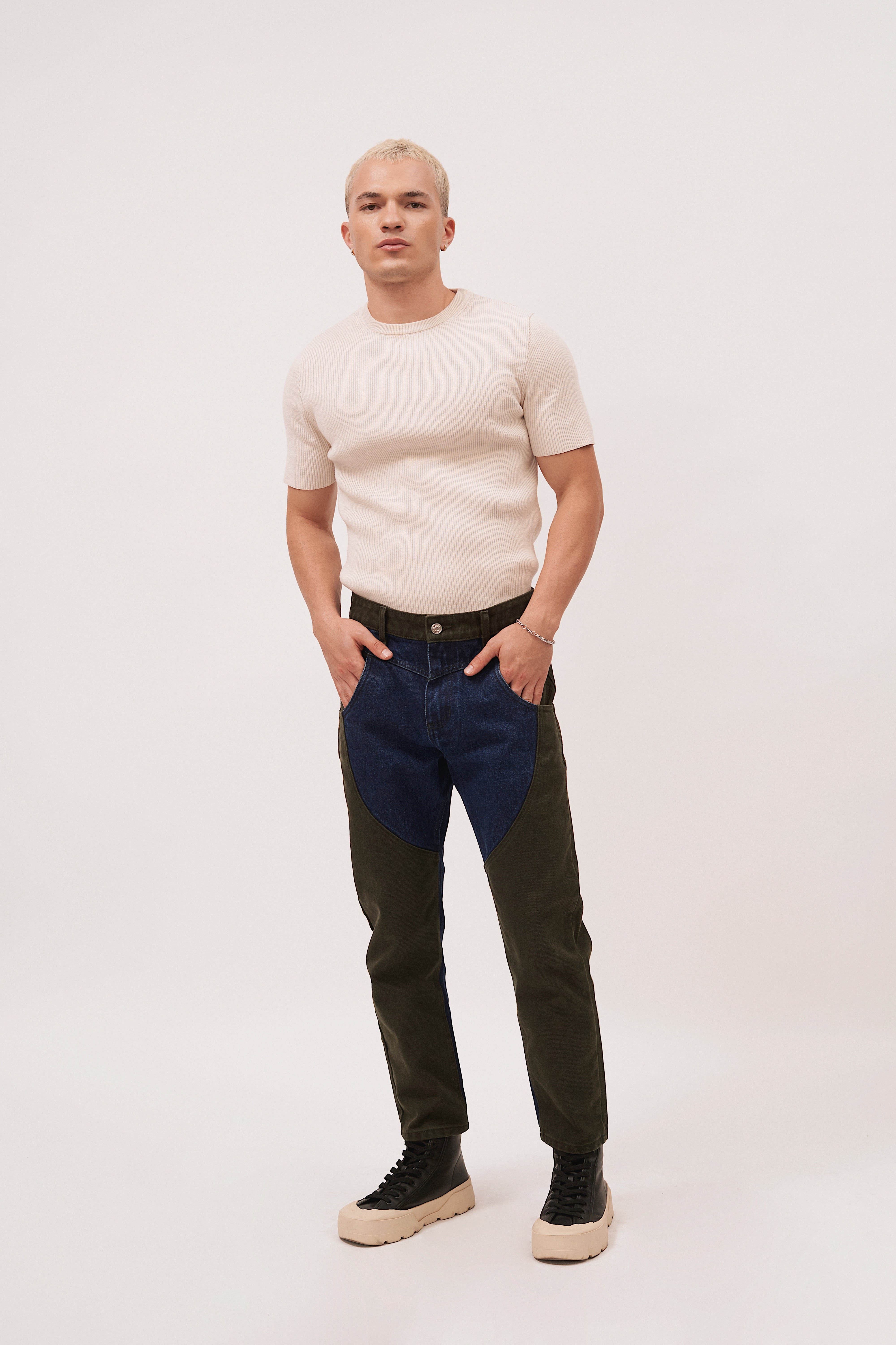 JEANS CROPPED COMBINADO MILITAR AZUL 8070