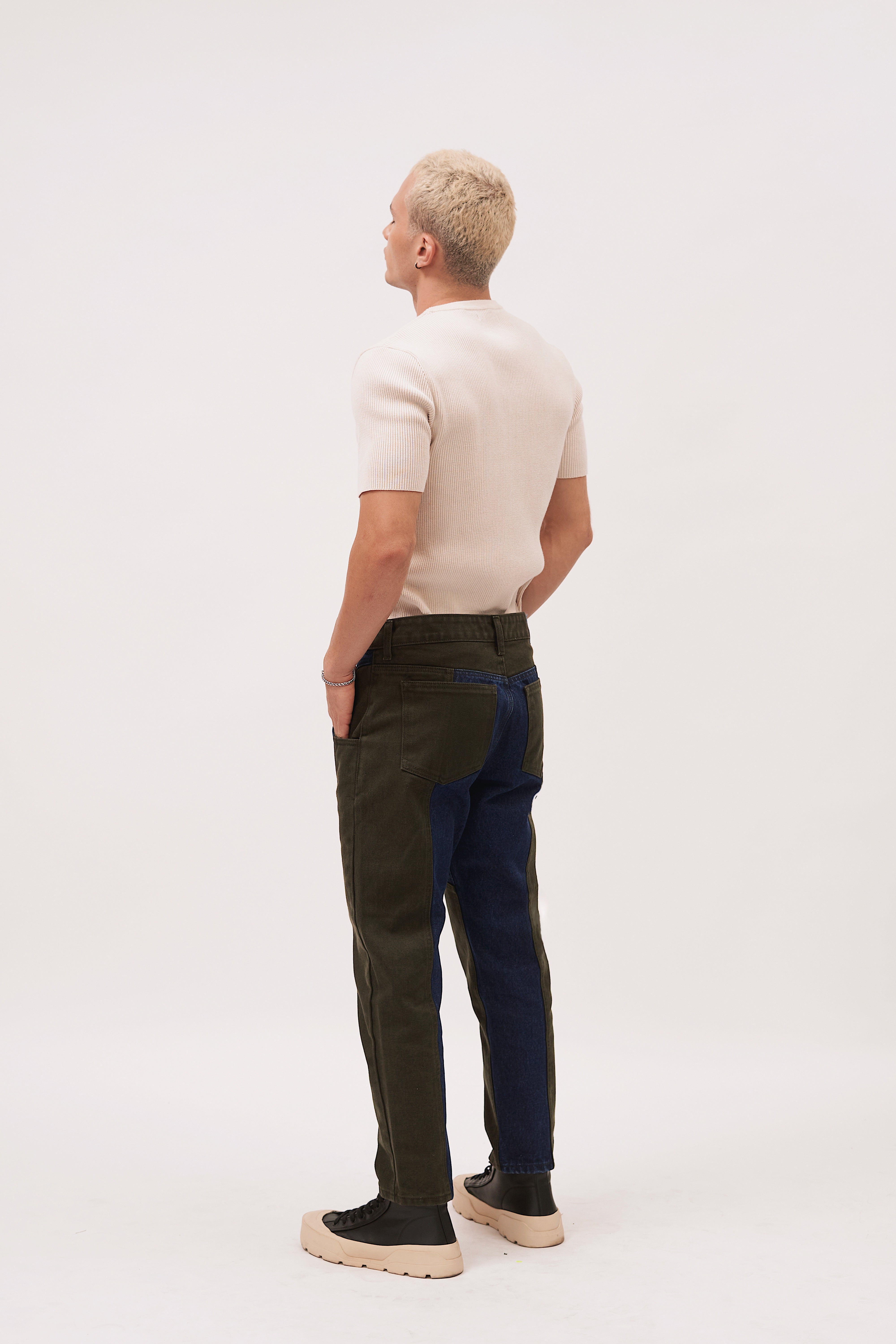 JEANS CROPPED COMBINADO MILITAR AZUL 8070